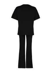  Collection Black Oversize Spanish Leg T-shirt and Trousers Set - 100% Cotton TWOSS24AU00059