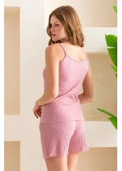 GİYSA Rose Rope Strap Camisole with Shorts Women's Pajamas Set Cotton Blended Fabric - 6015