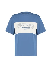  Collection تي شيرت محبوك كبير الحجم/مقاس واسع من القطن 100% باللون النيلي مع طباعة المدينة TWOSS24TS00079