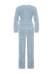  Collection Light Blue Double Breasted Collar Wellsoft Winter Knitted Pajamas Set Thmaw24Pt00033