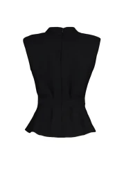  Collection Black Crew Neck Sleeveless Woven Blouse TWOAW23BZ00559