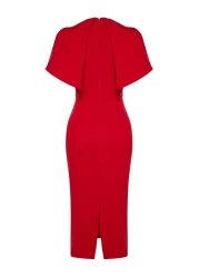  Collection Red Sleeve Detailed Woven Stylish Evening Dress Night Graduation Dress Tprss24El00119