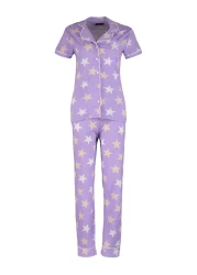  Collection Lilac Star Print Knitted Pajamas Set with Sleep Headband - Thmss21Pt0786