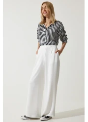 Happiness İstanbul Women's Off-White Loose Palazzo Trousers RV00191