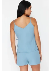  Collection طقم بيجامة قطن 100% بحزام حبل أزرق - تفاصيل ربط THMSS24PT00081