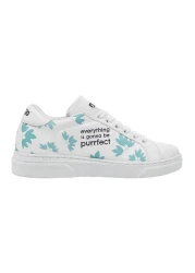 Dogo Unisex Kids Vegan Leather White Sneakers - Everything Is Gonna Be Purrfect Design