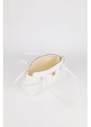 macharelbasic White Hand and Shoulder Bag with Lock Detail and Scarf Gift