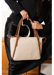 Just Polo Women's Cream Tan Large Size Lacoste Fabric Hand and Shoulder Bag P346037Mh