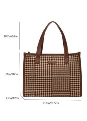 Houndstooth Pattern Large Tote Bag For Women Stylish Simple Design Versatile For Commuting And Going Out Shoulder BagSchool Bag Back To School Backpack Large Capacity Lightweight Portable Business Cas