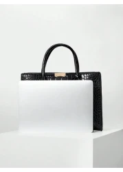 حقيبة أنثوية كبيرة السعة بنمط سحلفية مطبوعة باللون الأسود، حقيبة كتف، حقيبة يد، حقيبة كروس، حقيبة ساتشل بنمط