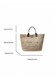 Large Capacity Casual Vacation Straw Tote Bag Minimalist Elegant Women Shoulder Handbag