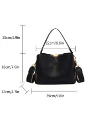 Fashion Elegant Solid Color Wide Strap PU Women Tote Bag With Shoulder Strap