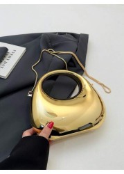 1pc New Arrival Golden Acrylic Clutch Bag Fashionable Personalized Handbag For Evening Party With Light Silver Color Moon Shaped Glittering Surface Detachable Metallic Chain Strap For Crossbody Wearin