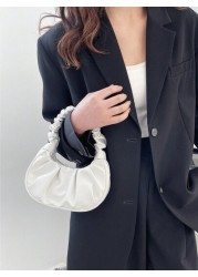 Mini Solid Color Women Pleated Handbag Women Solid Color Cloud Crescent Shoulder Bag
