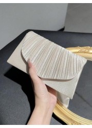 Women Classic And Elegant Pleated Design Clutch Bag With Flap Perfect For Formal Parties Romantic Weddings Dances And Evening Events Can Be Used As Handbag Envelope Bag Or Chain Bag Fits With Evening