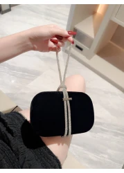 Moonlit EveBag Lightweight Business Casual Metallic Diamond Decorated Box Clutch Evening Bag Evening Bag Dinner Bag Glamorous Elegant Exquisite Quiet Luxury Rhinestone For Party Girl Woman Bride Perfe