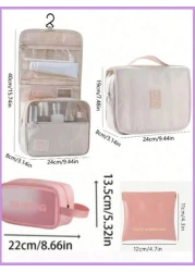 1pc Travel Makeup Bag Hanging Toiletry Bag Makeup Brush Holder Multi Functional Handbag Organizer Cosmetic Bag PVC Pouch Perfume Storage Box Makeup Organizer Essential For Summer Vacation Beach Bag Po