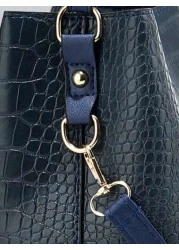 Large Capacity Lightweight Portable And Casual Fashionable Mini Crocodile Embossed Top Handle Bucket Bag Crocodile Embossed Bucket Bag Faux Leather Shoulder Bag Women s Fashion Bag