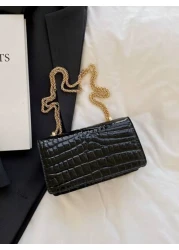 حقيبة كتف سلسلة جلد صناعي بطبعة تمساح صلبة عصرية صغيرة الحجم