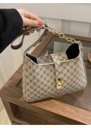 1pc Zipper Decorated With Metal Lock Floral Pattern Fashionable Versatile Casual Shoulder Bag Suitable For Women Daily Use