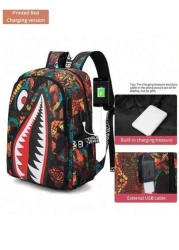 Men s Fashionable Starry Sky Print Backpack Stylish Shark Mouth Print Bookbag With Random All Over Print USB Charging Port Large Capacity Lightweight Nylon Travel Bag University Commute Backpack Fits