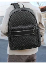 Large Capacity Printed Casual Backpack Fashion PU Leather Business Laptop School Bag