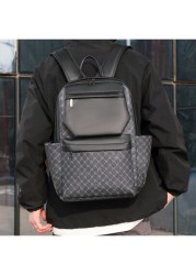 17 Inch Medium Laptop Backpack Geometric Pattern Buckle Design Pu Camping Bag Schoolbag College School Casual Backpack Laptop Backpack Commute Lightweight Flap Backpack S Leather Bag Student Travel Mu