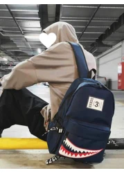 Street Fashion New Backpack Creative Large Shark Design Korean Style For High School College Students Casual Rucksack All Straps And Prints Letters Are Random School Backpack