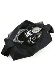 Casual Color Block Cylindrical Sports Sling Bag Leisure Letter Graphic Cylindrical Sports Gym Bag Portable Zipper Lightweight Travel Handbag Fashionable For Daily Use Large Capacity Luggage Bag Workou