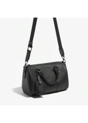 حقيبة رجالية أمريكية أنيقة صغيرة على الكتف، حقيبة بوسطن ذات طبعة هندسية على جلد PU كلاسيكي أسطواني، أسلوب شارع