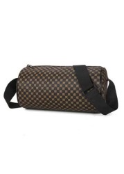 Fashionable PU Checkerboard Print Bucket Bag Unisex Portable Shoulder Messenger Bag Suitable For Work Shopping Travel Father s Day Gift Party Etc