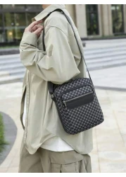 حقيبة كتف جلدية بطبعات للرجال، حقيبة محفظة صغيرة للأعمال مع سحاب مضاد للسرقة لهدايا عيد الميلاد، حقيبة كروس ب