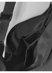 1pc Black Solid Color Nylon Cloth Water Proof Crescent Shaped Shoulder Bag With Large Capacity And Zipper Suitable For Men s Daily Commuting Traveling And School College Bag Purse Holiday Storage Bag