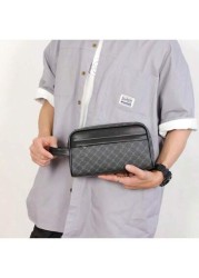 Men s PU Leather Handbag Wallet Business Wrist Bag Anti Theft Clutch Bag Mobile Phone Bag Travel Toiletry Kit Shaving Supplies Organizer
