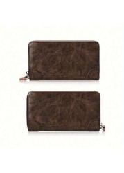 Hot New Retro Large PU Leather Wallet Double Zipper Clutch Long Leather Phone Purse Business Hand Clutch Bag Card Holder Travel Must Haves Wristlet Wallet Purse Essential Items Men Christmas Gifts Gif