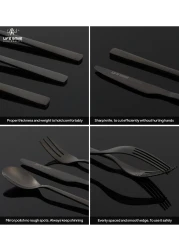 LIFE SMILE Cutlery Set, 18/10 Pure Stainless Steel Flatware Set with Stand, Rust Proof &amp; Fade Proof Dinnerware Set (SHINE BLACK, 88 Pieces)