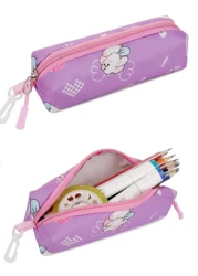 Girls Cute Double Shoulder Bags With Pen Pockets Featuring Rabbit Pattern Accents Commuting And Leisure Backpacks Available In Four Colors Black Blue Pink And Purple Adjustable Straps Large Capacity Z