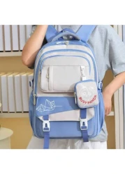 Cartoon Print Backpack For Female High School College Students Travel Bag Weight Reducing