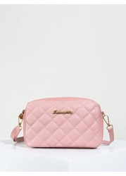 Quilted Zipper Square Bag Metal Letter Decor Shoulder Bag Adjustable Fashionable Girls Crossbody Bag Casual Phone Pouch
