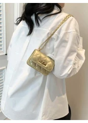 1pc Diamond Chain Small Bag Girl s Crossbody Bag Fashionable Mini Embroidery Simple One Shoulder Small Square Bag Pu Material Lock Closure Suitable For Girls Daily Use Attending Parties Going Out Shop