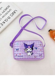 Sanrio قطعة واحدة حقيبة كتف صليب صغيرة للبنات بتصميم Kuromi وCinnamoroll من جلد البولي يوريثان، حقيبة مربعة للأطفال