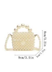 حقيبة بنات يدوية من اللؤلؤ الاصطناعي بتزيين باللؤلؤ، حقيبة صغيرة بطية ذات أسلوب الأميرة الأنيق، مناسبة كهدية
