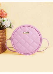 1pc Metal Bow Quilted Minimalist Versatile Lightweight Round Shoulder Crossbody Bag Mini Small Casual Pouch For Outing Coin Purse