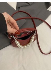 حقيبة يد من طراز كوري جديد مزينة باللؤلؤ مع حزام كتف، صندوق صلب مصغر مزين بالقمر اكسسوار، محفظة نسائية صغيرة ل