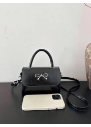 1pc Gentle And Sweet Bow Fashion Handbag Versatile Ins Shoulder Crossbody Bag Stylish And Gentle Small Square Bag With Bow Decoration Pu Material Magnetic Buckle Closure Crossbody Bag High End Solid C