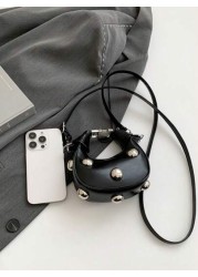 1pc High End Niche Bags Fashionable Shoulder Messenger Bags Mini Handbags Textured Rivet Messenger Bags Personalized Handbags Pu Material Smooth Zipper Fashionable Adjustable Shoulder Straps High End