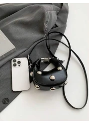 1pc High End Niche Bags Fashionable Shoulder Messenger Bags Mini Handbags Textured Rivet Messenger Bags Personalized Handbags Pu Material Smooth Zipper Fashionable Adjustable Shoulder Straps High End