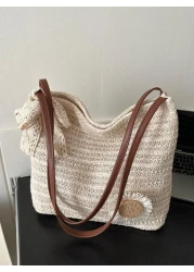 Flower Decor Double Handle Vacation Large Capacity Bag Perfect For Summer Travel Vacation Summer Perfect For Vacation Holiday School Bag Large Capacity Portable For Teen Girls Women College Students W