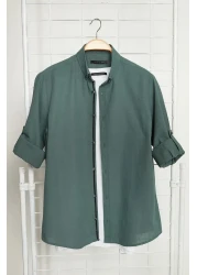  Collection Dark Green Slim Fit Epaulettes Shirt - Long Sleeve, 100% Cotton, Tmnss20Go0189