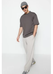  Collection Premium Anthracite Oversize/Wide Cut Knitwear Tape Textured Pique T-Shirt Tmnss23Ts00079